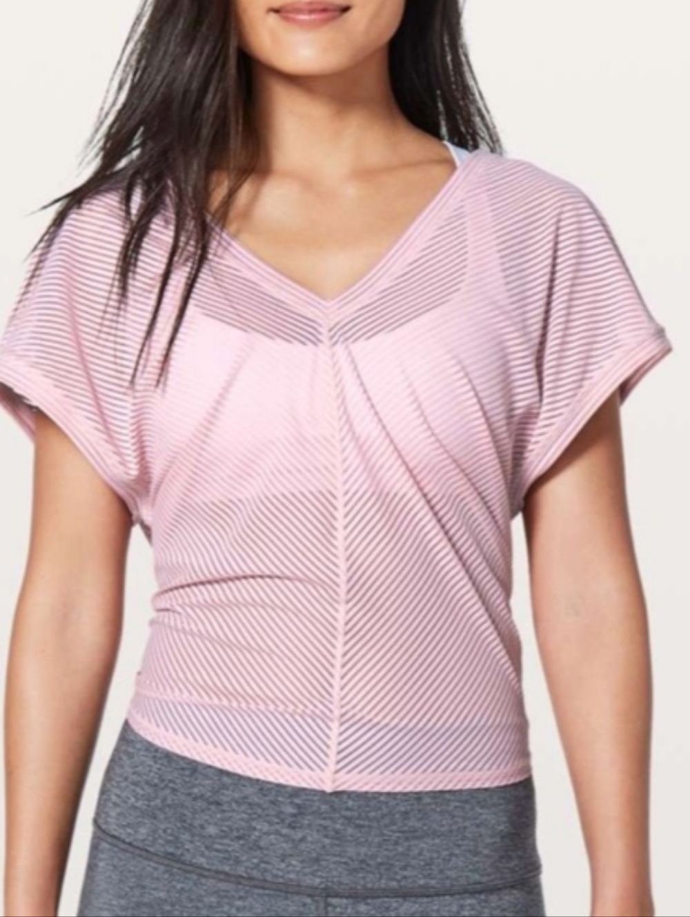 Lululemon, Ahead by Miles, V-Neck, Tie Back Top, Ballerina Pink, EUC, Women's 10